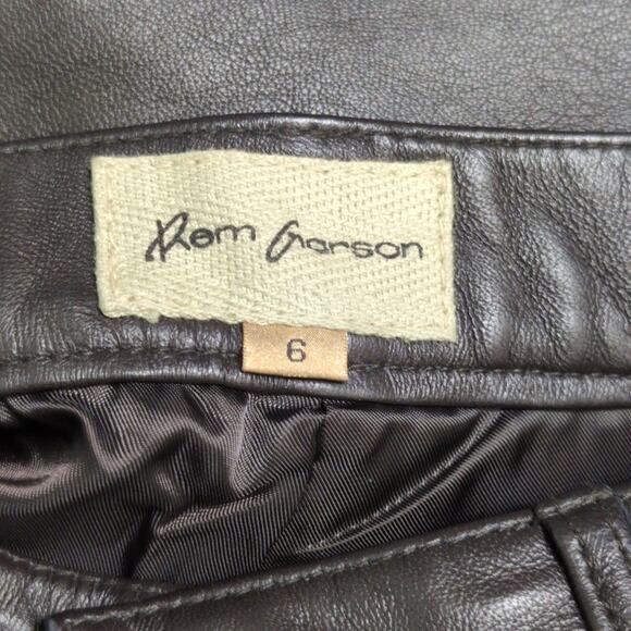 Rem Garson Brown Straight Leg Zipper High Rise Leather Pants Size 6 - Picture 8 of 14